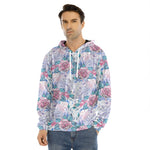 White Fairy Rose Unicorn Pattern Print Men's Velvet Pullover Hoodie
