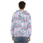 White Fairy Rose Unicorn Pattern Print Men's Velvet Pullover Hoodie