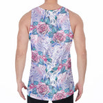 White Fairy Rose Unicorn Pattern Print Men's Velvet Tank Top