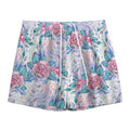 White Fairy Rose Unicorn Pattern Print Mesh Shorts