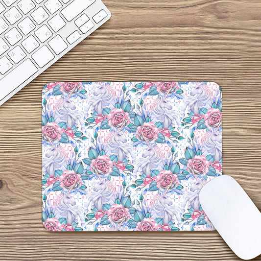 White Fairy Rose Unicorn Pattern Print Mouse Pad