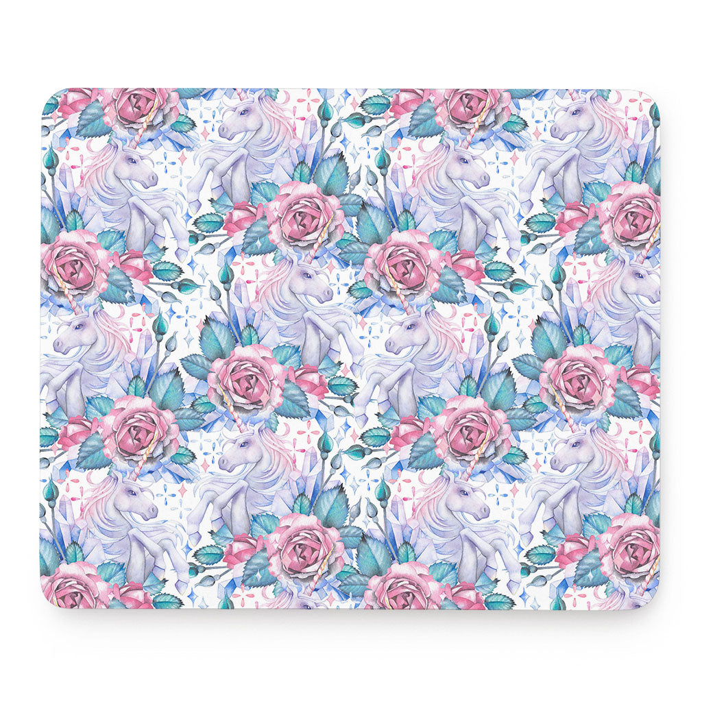 White Fairy Rose Unicorn Pattern Print Mouse Pad