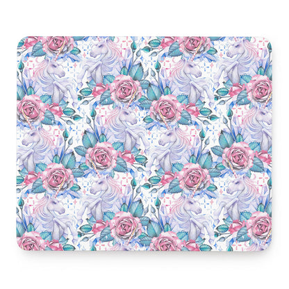 White Fairy Rose Unicorn Pattern Print Mouse Pad