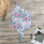 White Fairy Rose Unicorn Pattern Print One Shoulder Bodysuit