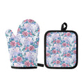 White Fairy Rose Unicorn Pattern Print Oven Mitt And Pot Holder Set