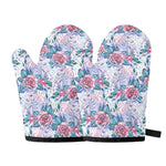 White Fairy Rose Unicorn Pattern Print Oven Mitts