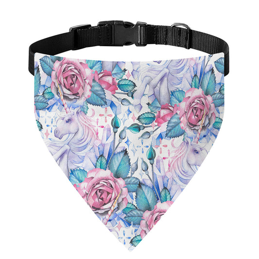 White Fairy Rose Unicorn Pattern Print Over The Collar Dog Bandana