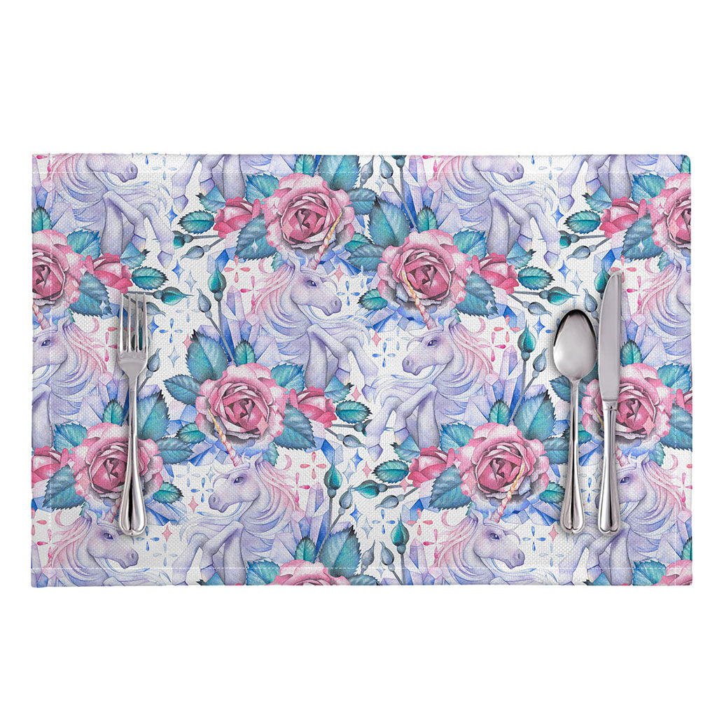 White Fairy Rose Unicorn Pattern Print Placemat