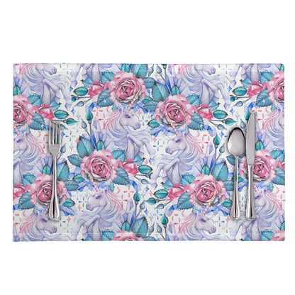 White Fairy Rose Unicorn Pattern Print Placemat