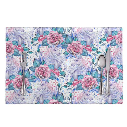White Fairy Rose Unicorn Pattern Print Placemat