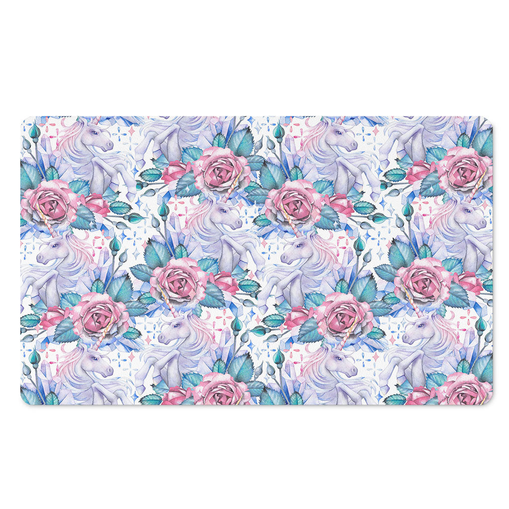White Fairy Rose Unicorn Pattern Print Polyester Doormat