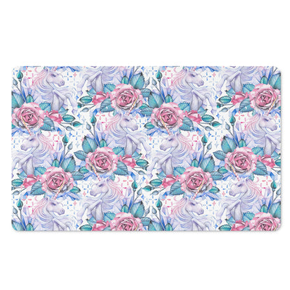 White Fairy Rose Unicorn Pattern Print Polyester Doormat