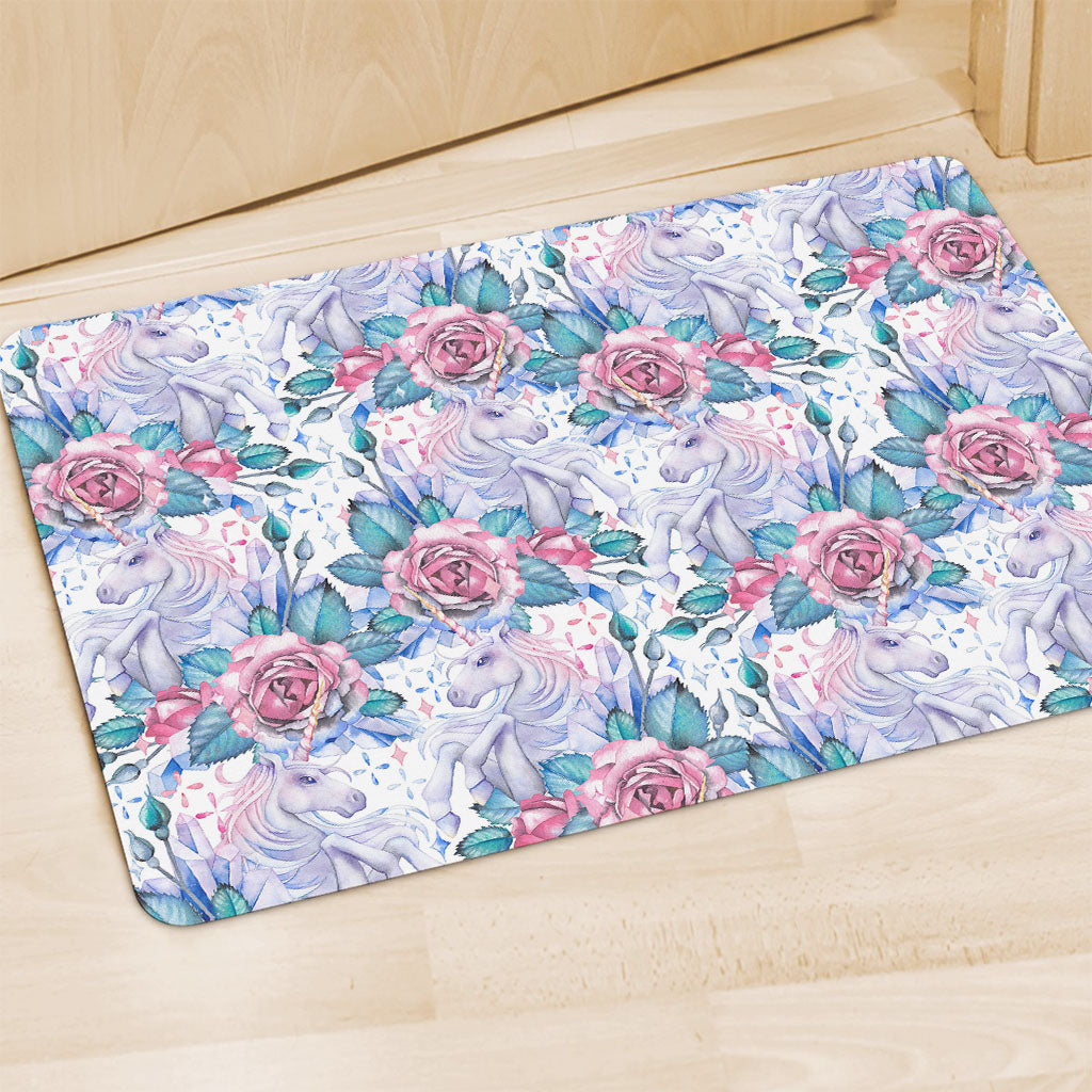 White Fairy Rose Unicorn Pattern Print Polyester Doormat