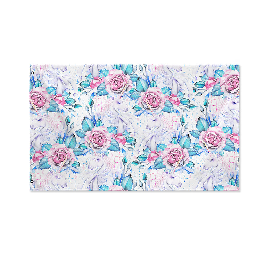 White Fairy Rose Unicorn Pattern Print Polyester Flag