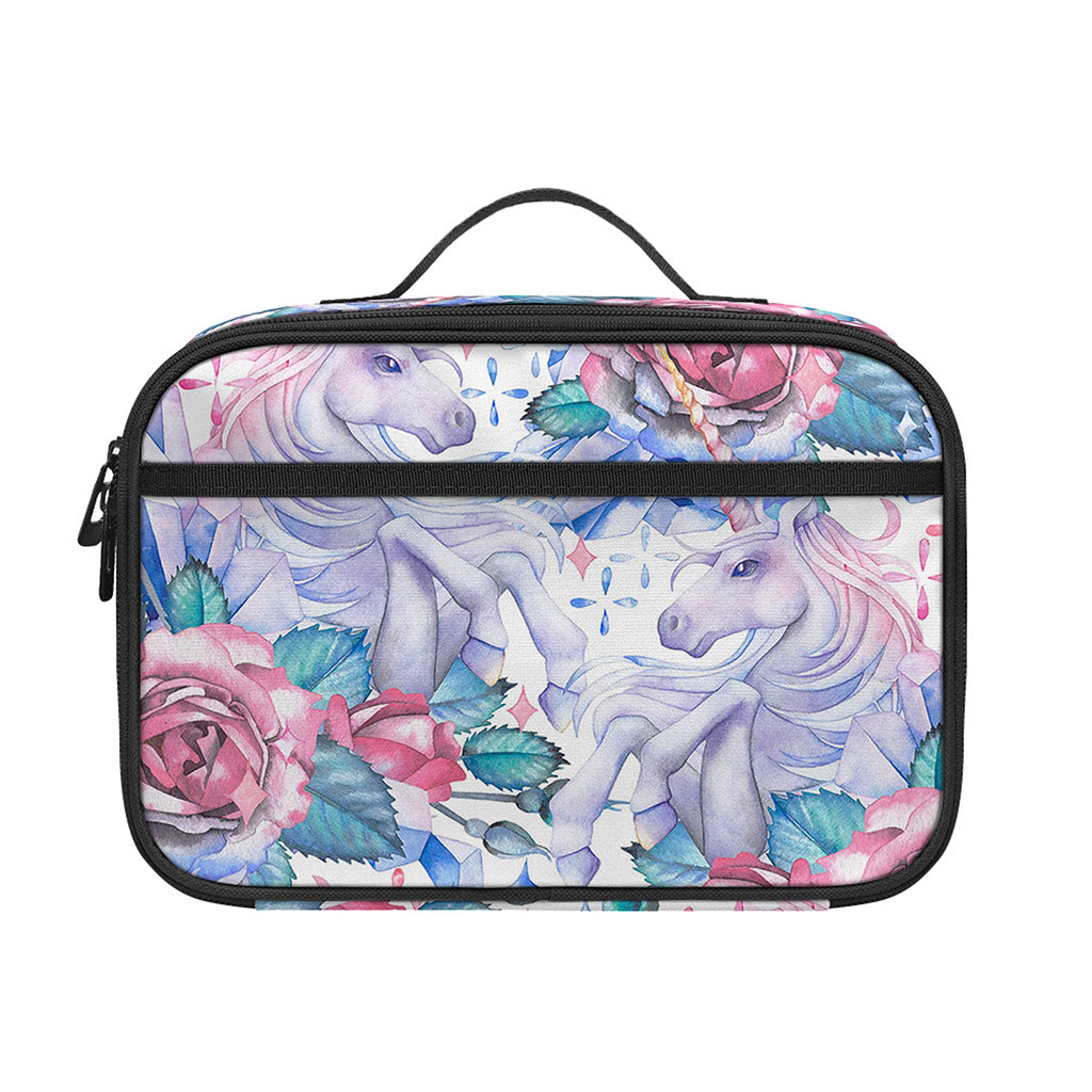 White Fairy Rose Unicorn Pattern Print Portable Lunch Bag