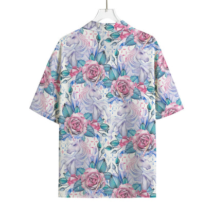 White Fairy Rose Unicorn Pattern Print Rayon Hawaiian Shirt