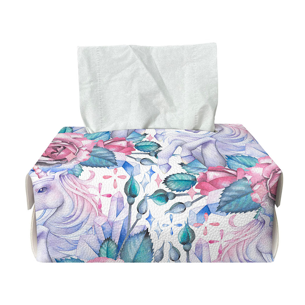 White Fairy Rose Unicorn Pattern Print Rectangle Tissue Box Cover
