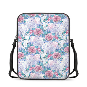 White Fairy Rose Unicorn Pattern Print Rectangular Crossbody Bag