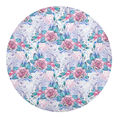 White Fairy Rose Unicorn Pattern Print Round Blanket