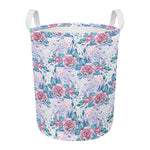 White Fairy Rose Unicorn Pattern Print Round Laundry Basket