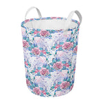White Fairy Rose Unicorn Pattern Print Round Laundry Basket