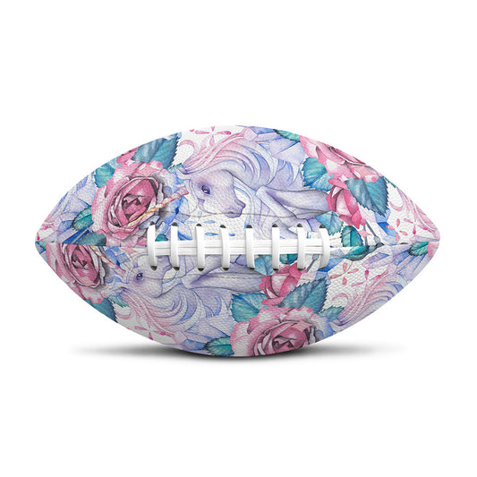 White Fairy Rose Unicorn Pattern Print Rugby Ball