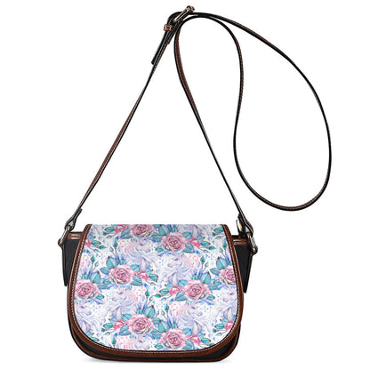 White Fairy Rose Unicorn Pattern Print Saddle Bag