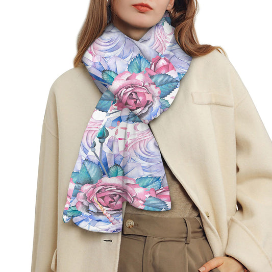 White Fairy Rose Unicorn Pattern Print Scarf