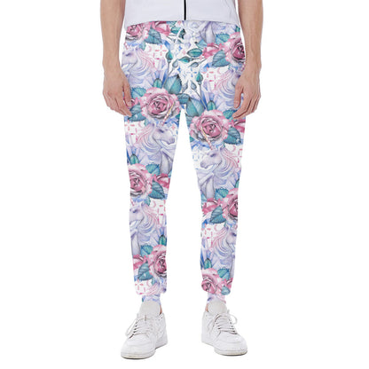 White Fairy Rose Unicorn Pattern Print Scuba Joggers