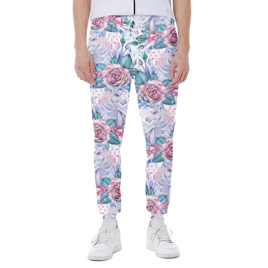 White Fairy Rose Unicorn Pattern Print Scuba Joggers