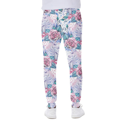 White Fairy Rose Unicorn Pattern Print Scuba Joggers