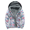 White Fairy Rose Unicorn Pattern Print Sherpa Lined Zip Up Hoodie