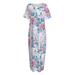 White Fairy Rose Unicorn Pattern Print Short Sleeve Long Nightdress