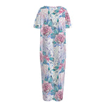 White Fairy Rose Unicorn Pattern Print Short Sleeve Long Nightdress