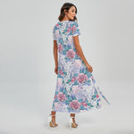 White Fairy Rose Unicorn Pattern Print Short Sleeve Maxi Dress