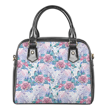 White Fairy Rose Unicorn Pattern Print Shoulder Handbag
