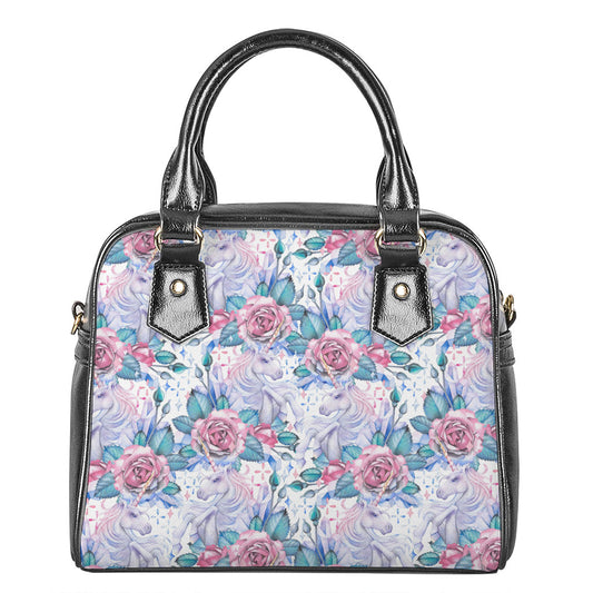 White Fairy Rose Unicorn Pattern Print Shoulder Handbag