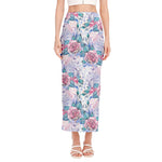 White Fairy Rose Unicorn Pattern Print Side Slit Maxi Skirt