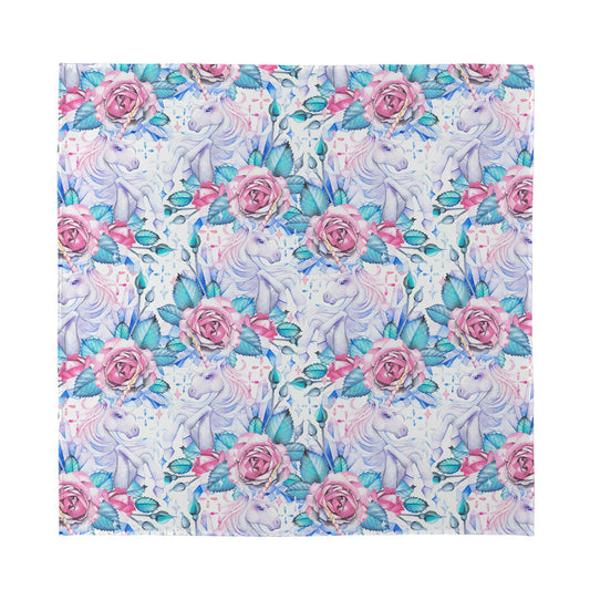 White Fairy Rose Unicorn Pattern Print Silk Bandana