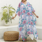 White Fairy Rose Unicorn Pattern Print Silk V-Neck Kaftan Dress