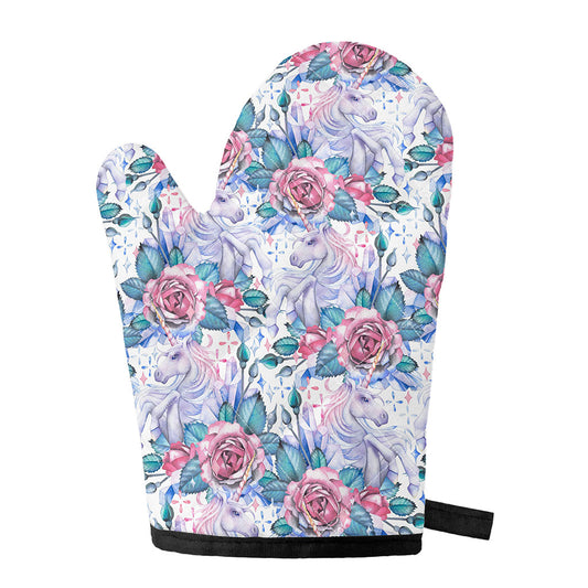White Fairy Rose Unicorn Pattern Print Single Oven Mitt