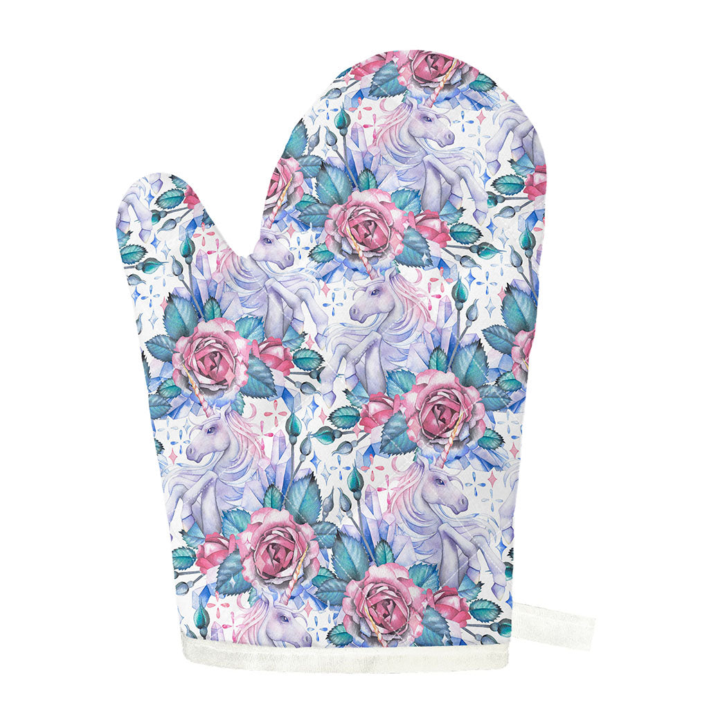 White Fairy Rose Unicorn Pattern Print Single Oven Mitt