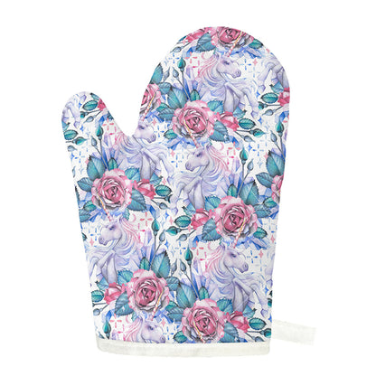 White Fairy Rose Unicorn Pattern Print Single Oven Mitt