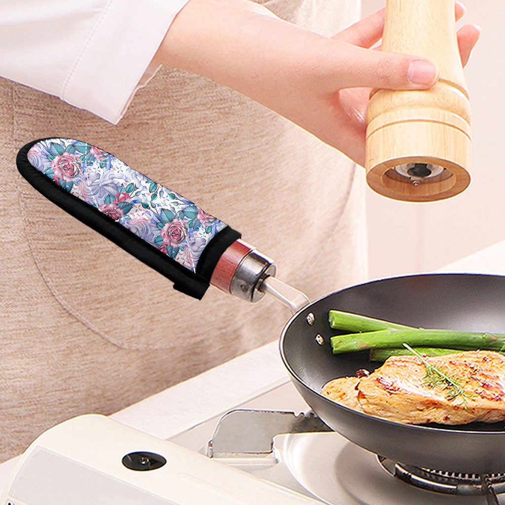 White Fairy Rose Unicorn Pattern Print Skillet Handle Cover