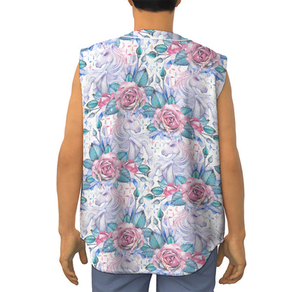 White Fairy Rose Unicorn Pattern Print Sleeveless Baseball Jersey