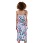White Fairy Rose Unicorn Pattern Print Slim Fit Midi Cami Dress