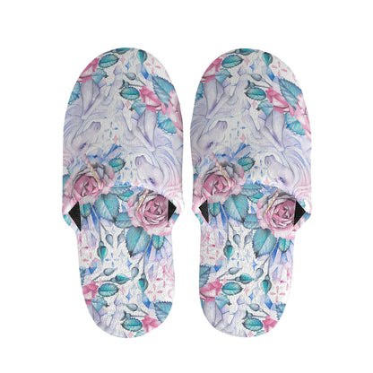 White Fairy Rose Unicorn Pattern Print Slippers