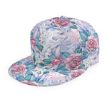White Fairy Rose Unicorn Pattern Print Snapback Cap