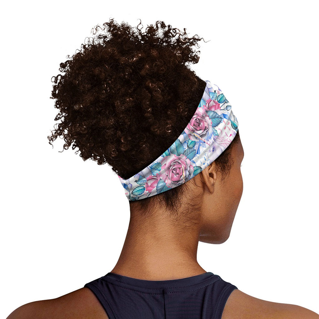 White Fairy Rose Unicorn Pattern Print Sports Headband