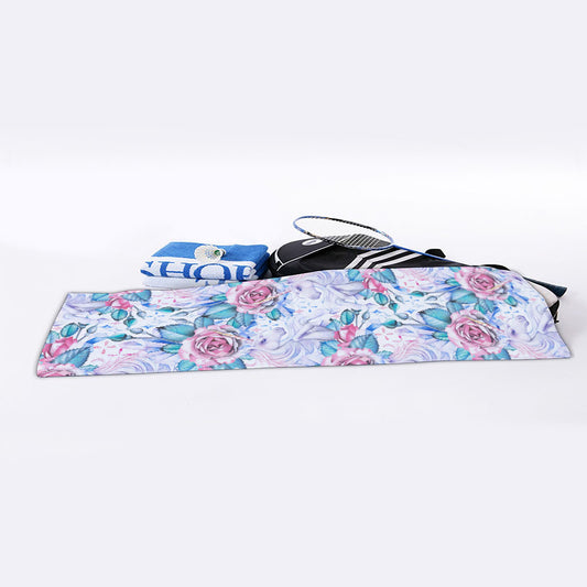 White Fairy Rose Unicorn Pattern Print Sports Towel